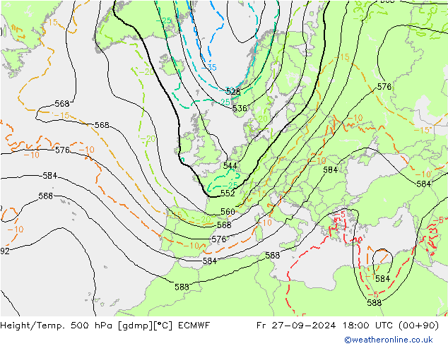 Z500/Rain (+SLP)/Z850 ECMWF  27.09.2024 18 UTC