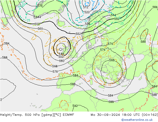 Z500/Rain (+SLP)/Z850 ECMWF Po 30.09.2024 18 UTC