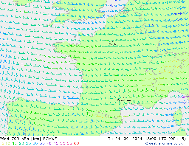 Wind 700 hPa ECMWF Di 24.09.2024 18 UTC