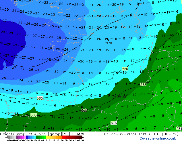 Z500/Rain (+SLP)/Z850 ECMWF vie 27.09.2024 00 UTC