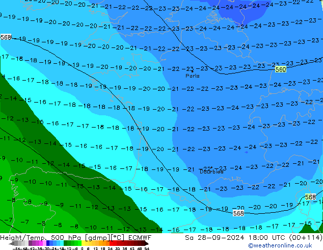 Z500/Rain (+SLP)/Z850 ECMWF Sa 28.09.2024 18 UTC