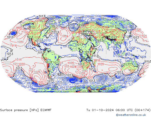 Surface pressure ECMWF Tu 01.10.2024 06 UTC