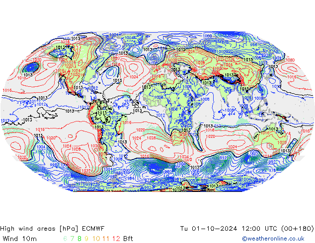 High wind areas ECMWF Tu 01.10.2024 12 UTC