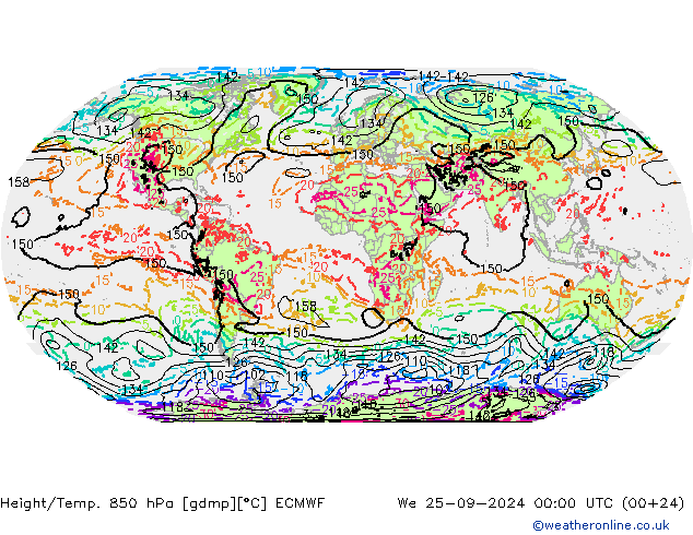 Z500/Rain (+SLP)/Z850 ECMWF Qua 25.09.2024 00 UTC