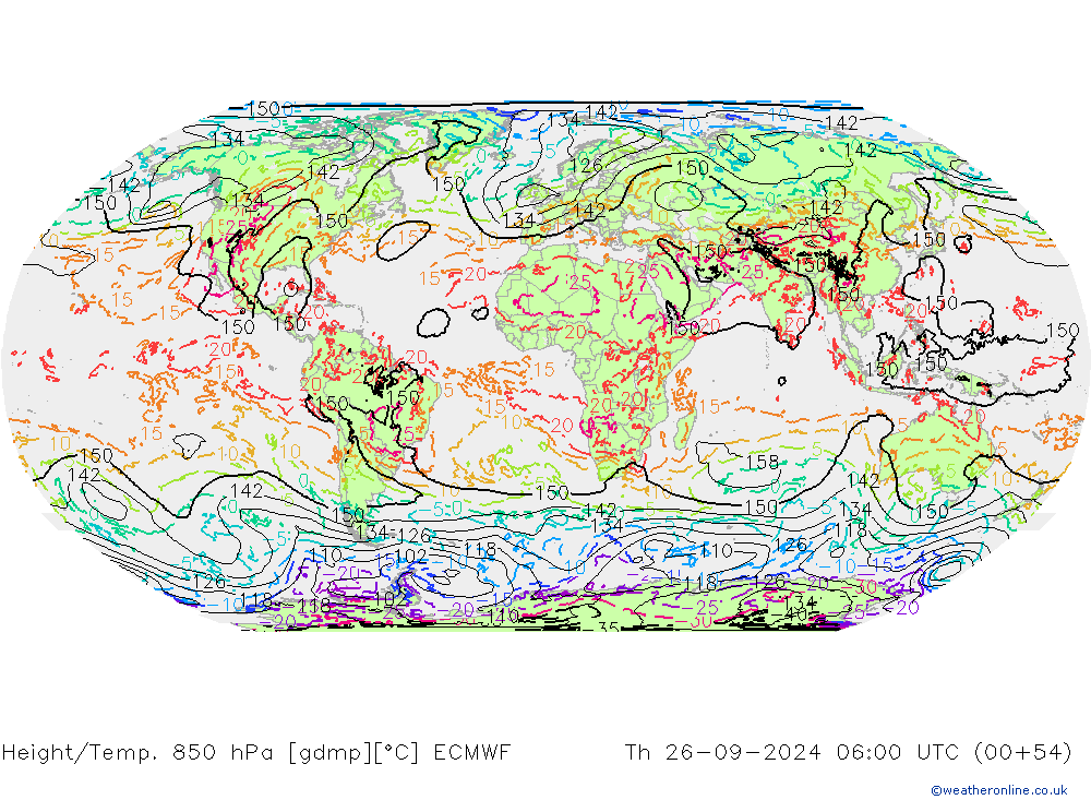 Geop./Temp. 850 hPa ECMWF jue 26.09.2024 06 UTC