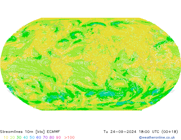 Streamlines 10m ECMWF Út 24.09.2024 18 UTC