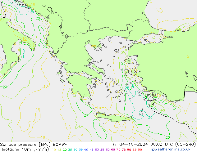 Eşrüzgar Hızları (km/sa) ECMWF Cu 04.10.2024 00 UTC