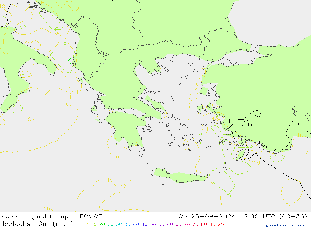 Isotachs (mph) ECMWF We 25.09.2024 12 UTC