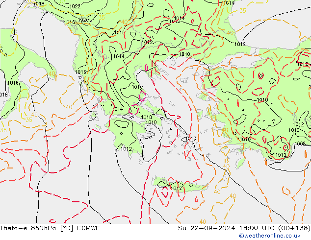 Theta-e 850hPa ECMWF Paz 29.09.2024 18 UTC