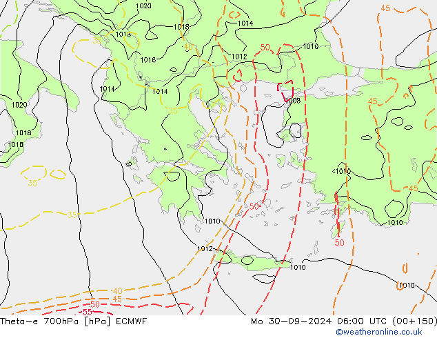 Theta-e 700hPa ECMWF Mo 30.09.2024 06 UTC