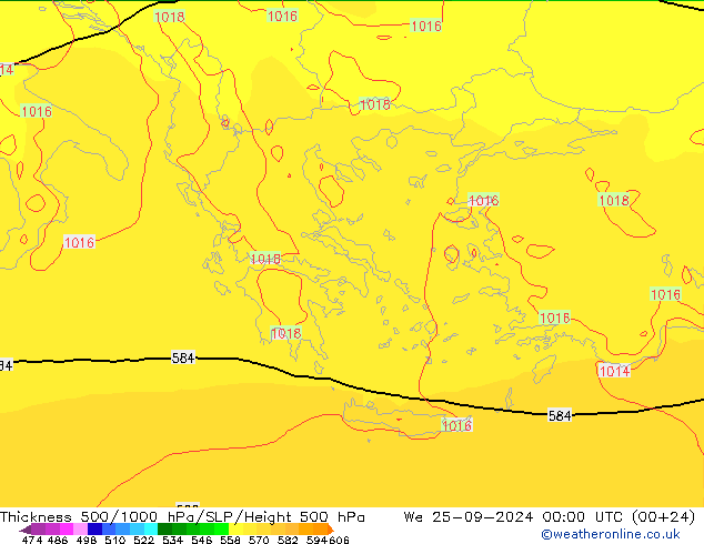 Espesor 500-1000 hPa ECMWF mié 25.09.2024 00 UTC