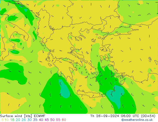 Viento 10 m ECMWF jue 26.09.2024 06 UTC