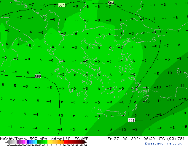 Z500/Rain (+SLP)/Z850 ECMWF Fr 27.09.2024 06 UTC