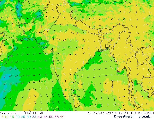 Vent 10 m ECMWF sam 28.09.2024 12 UTC