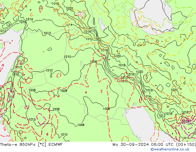 Theta-e 850hPa ECMWF Mo 30.09.2024 06 UTC