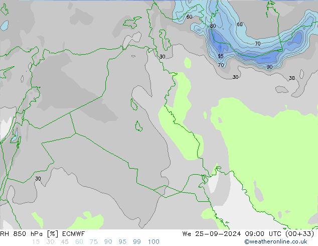 RH 850 гПа ECMWF ср 25.09.2024 09 UTC