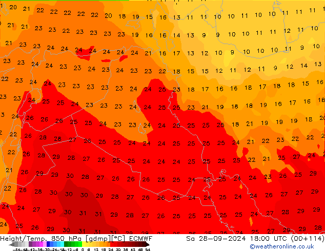 Height/Temp. 850 hPa ECMWF so. 28.09.2024 18 UTC