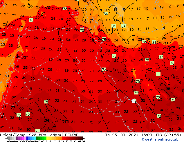 Géop./Temp. 925 hPa ECMWF jeu 26.09.2024 18 UTC