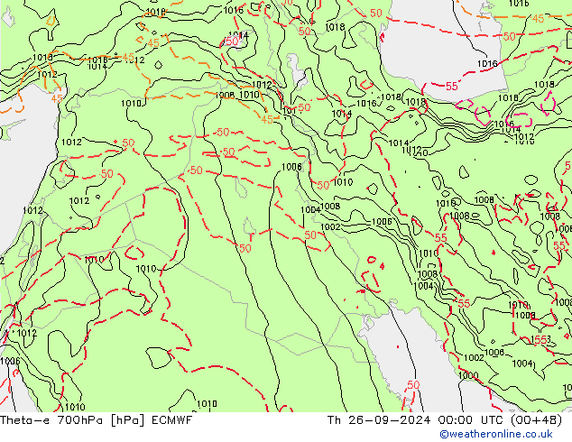 Theta-e 700hPa ECMWF Per 26.09.2024 00 UTC