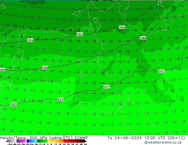 Z500/Rain (+SLP)/Z850 ECMWF Tu 24.09.2024 12 UTC