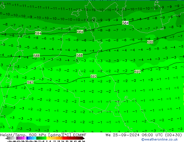 Z500/Rain (+SLP)/Z850 ECMWF We 25.09.2024 06 UTC