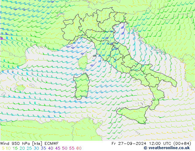 ветер 950 гПа ECMWF пт 27.09.2024 12 UTC