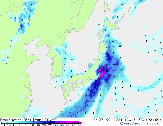 Precipitation (6h) ECMWF Fr 27.09.2024 18 UTC