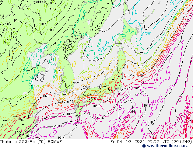 Theta-e 850hPa ECMWF ven 04.10.2024 00 UTC