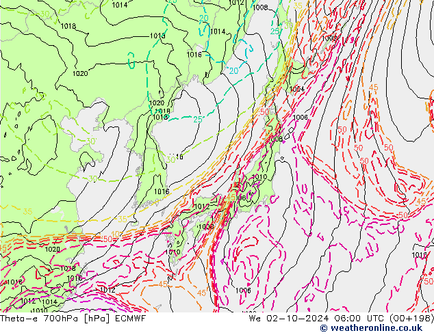 Theta-e 700hPa ECMWF Mi 02.10.2024 06 UTC