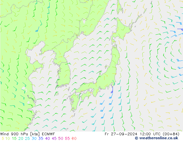 ветер 900 гПа ECMWF пт 27.09.2024 12 UTC