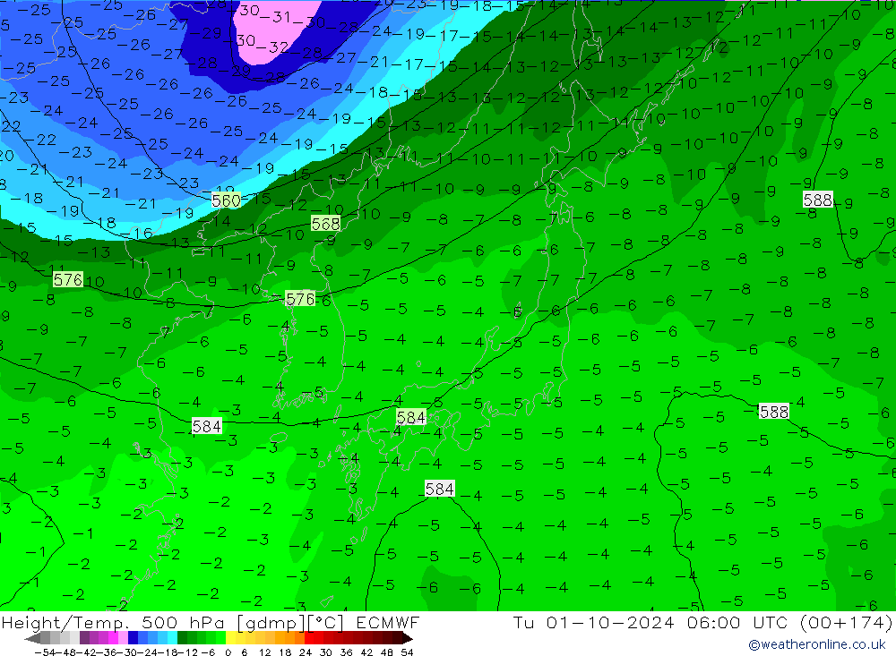 Z500/Rain (+SLP)/Z850 ECMWF  01.10.2024 06 UTC