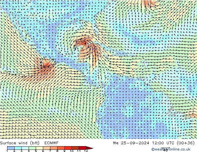 ве�Bе�@ 10 m (bft) ECMWF ср 25.09.2024 12 UTC