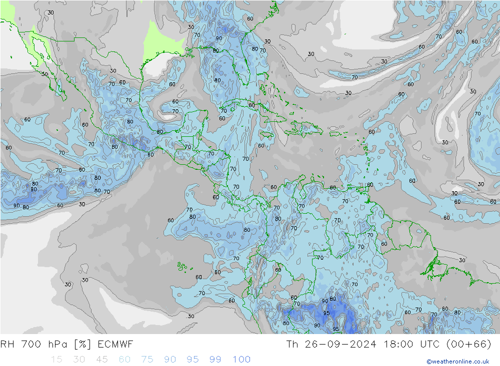 RH 700 hPa ECMWF gio 26.09.2024 18 UTC