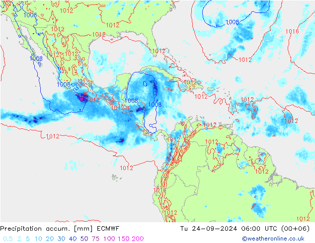 Precipitation accum. ECMWF Tu 24.09.2024 06 UTC