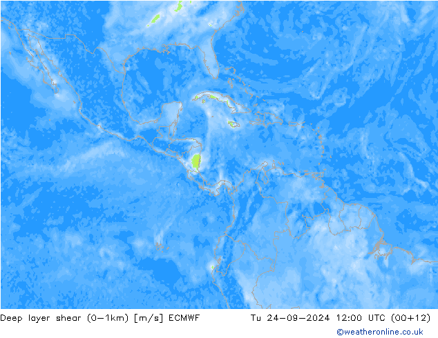 Deep layer shear (0-1km) ECMWF Ter 24.09.2024 12 UTC