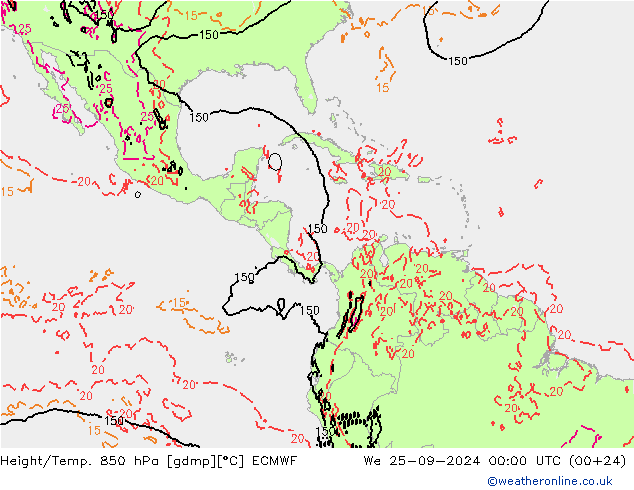 Z500/Yağmur (+YB)/Z850 ECMWF Çar 25.09.2024 00 UTC