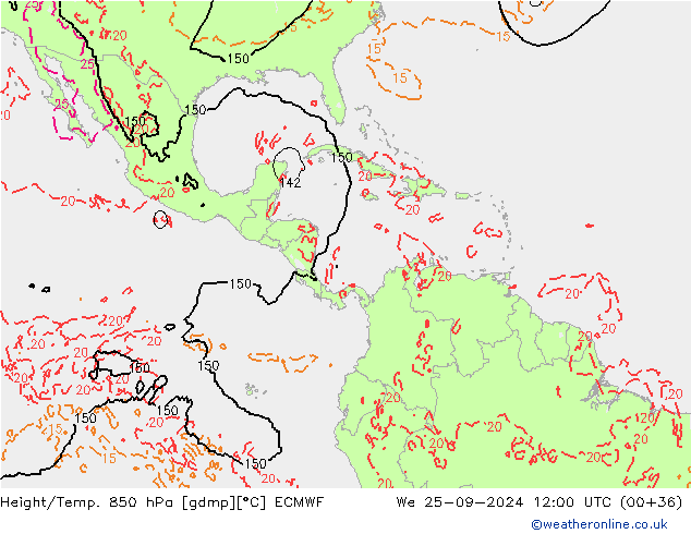 Z500/Rain (+SLP)/Z850 ECMWF Mi 25.09.2024 12 UTC