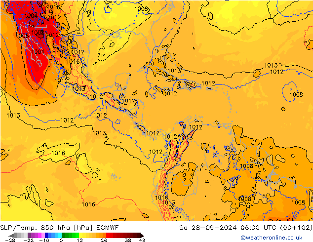 SLP/Temp. 850 hPa ECMWF Sa 28.09.2024 06 UTC