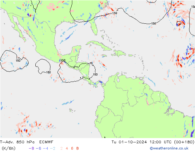 T-Adv. 850 гПа ECMWF вт 01.10.2024 12 UTC