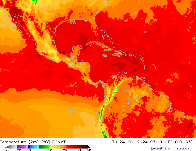 Temperature (2m) ECMWF Tu 24.09.2024 03 UTC