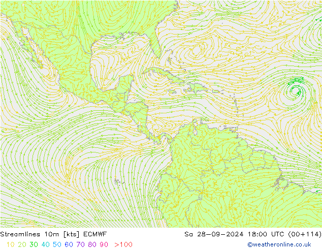 Línea de corriente 10m ECMWF sáb 28.09.2024 18 UTC