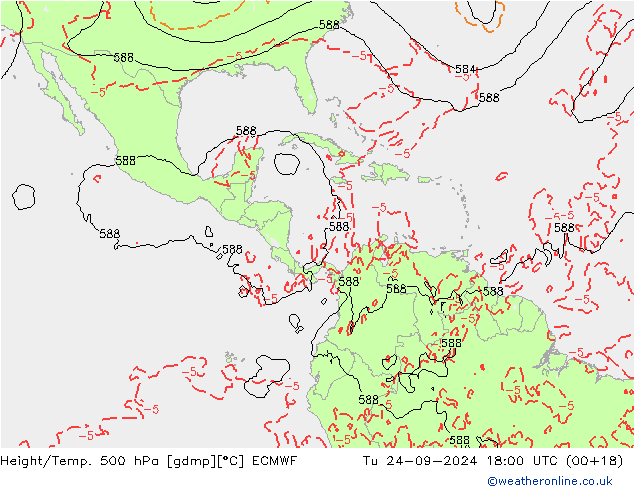 Z500/Rain (+SLP)/Z850 ECMWF wto. 24.09.2024 18 UTC