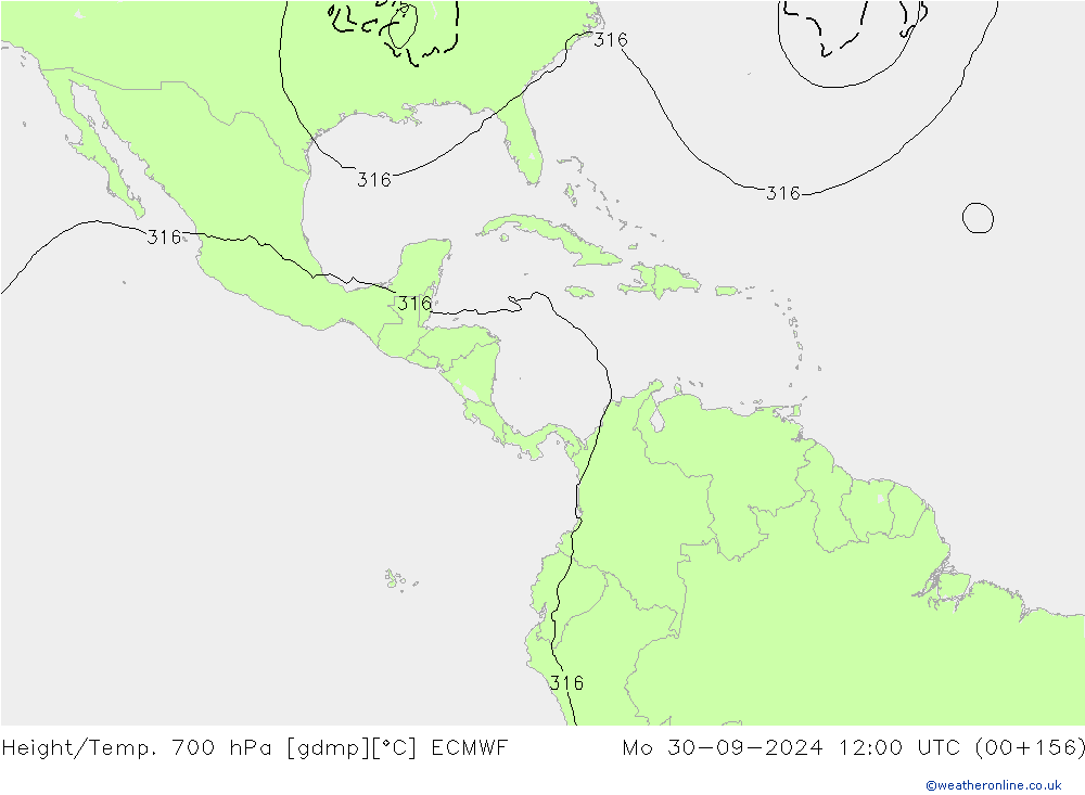 Géop./Temp. 700 hPa ECMWF lun 30.09.2024 12 UTC