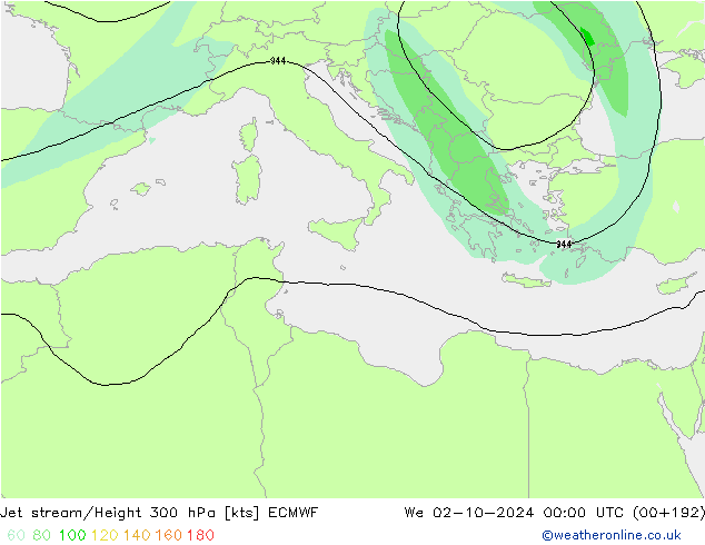 Jet stream/Height 300 hPa ECMWF We 02.10.2024 00 UTC