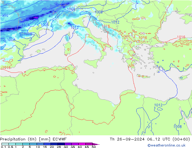 Z500/Rain (+SLP)/Z850 ECMWF gio 26.09.2024 12 UTC