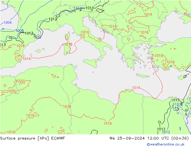 ciśnienie ECMWF śro. 25.09.2024 12 UTC