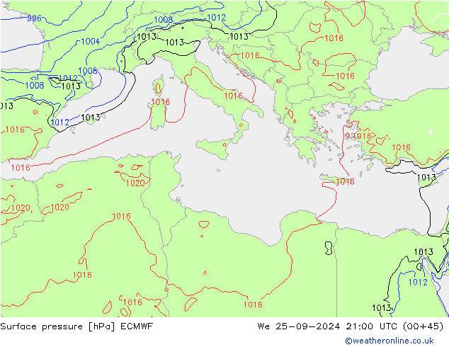 Atmosférický tlak ECMWF St 25.09.2024 21 UTC