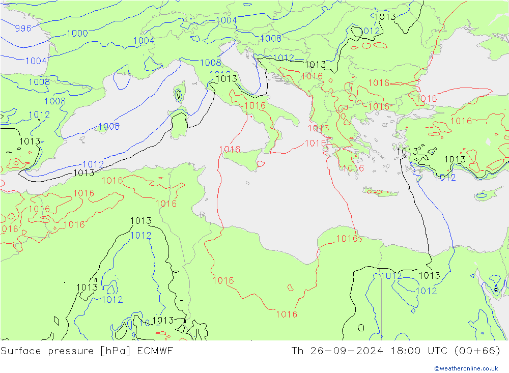 Pressione al suolo ECMWF gio 26.09.2024 18 UTC