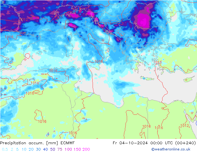 Precipitation accum. ECMWF Fr 04.10.2024 00 UTC