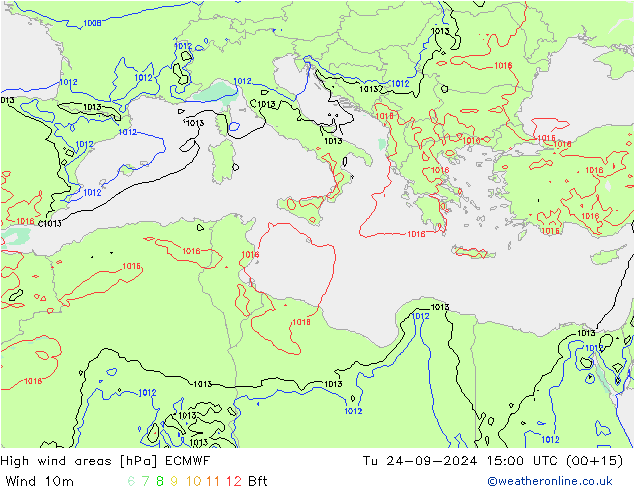 High wind areas ECMWF вт 24.09.2024 15 UTC